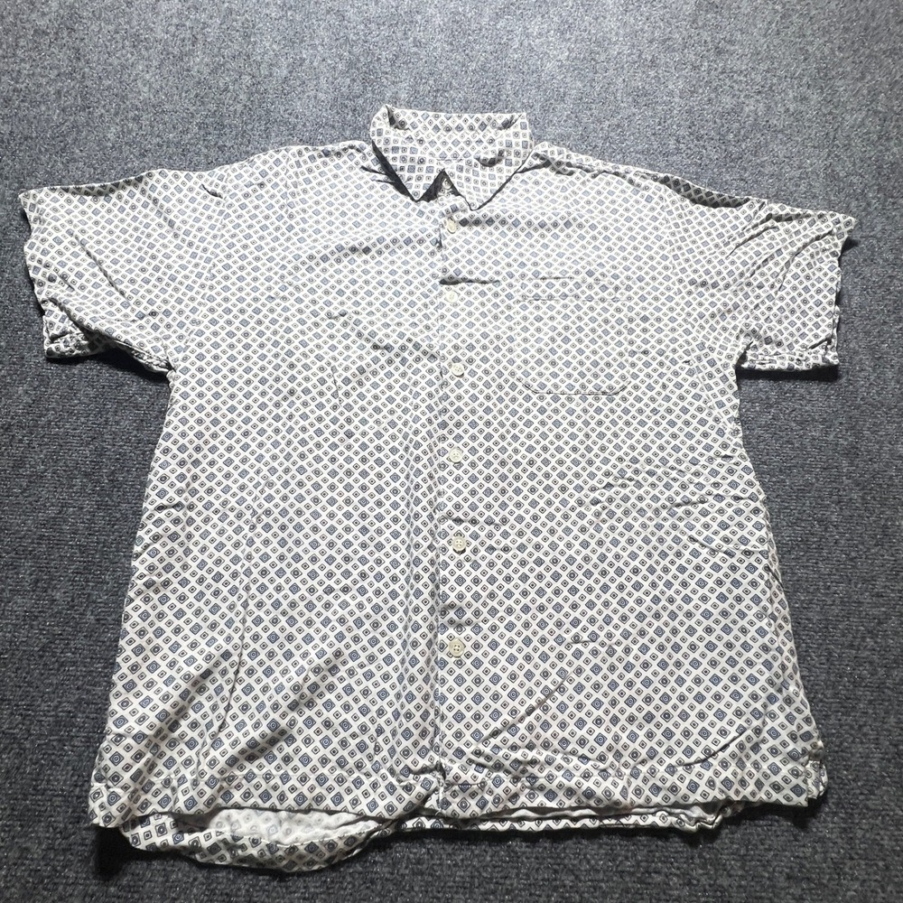 TravelSmith Mens XL Silk Blend Blue Geometric Short Sleeve Button Up Shirt